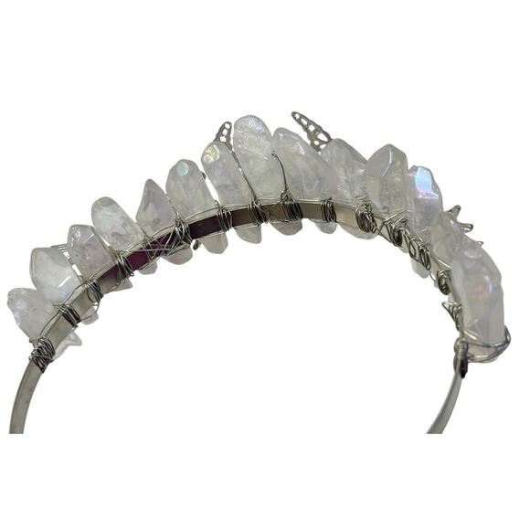 Aura Natural Raw Clear Quartz Angel Crystal Goddess Tiara Crown Wrapped Silver main image 7